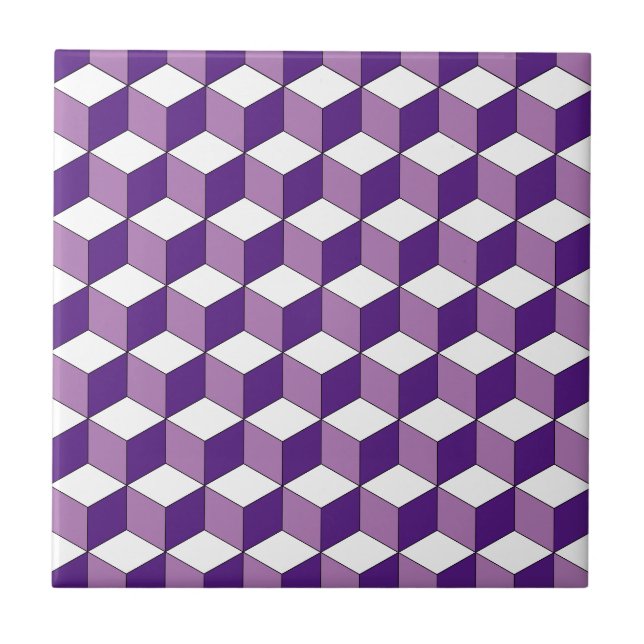Monochrome Purple Isometric Pattern Tile (Front)