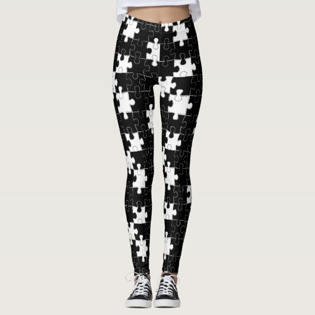 "Monochrome Puzzle Play" Leggings (Front)