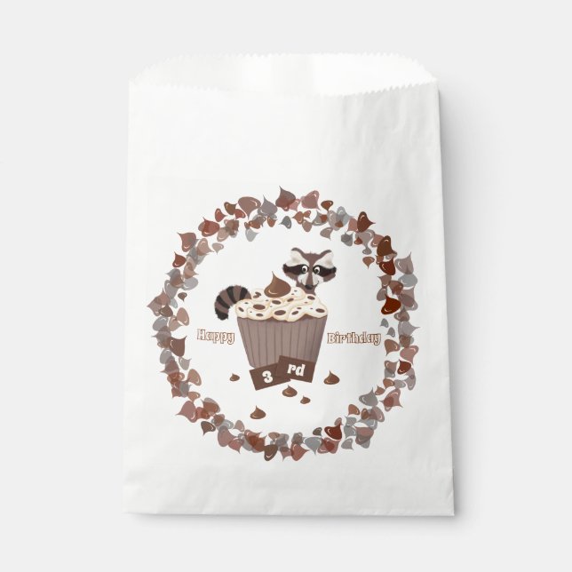 Monochrome Raccoon Chocolate Chip Birthday  Favour Bag (Front)