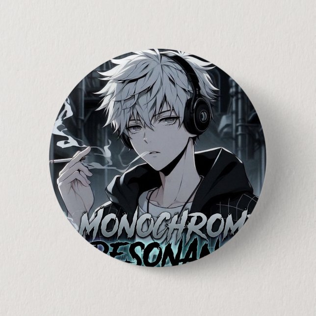 Monochrome Resonance Urban Anime Boy Button - Edgy (Front)