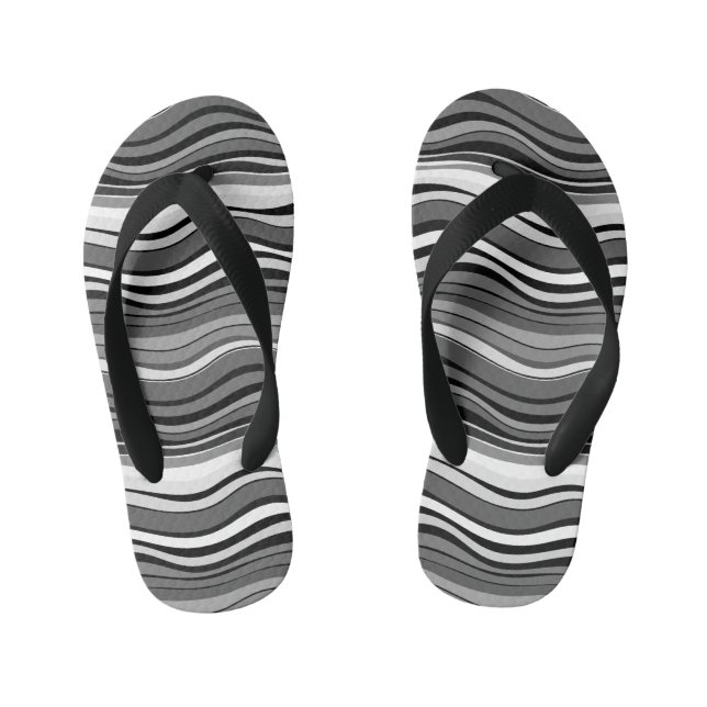 Monochrome Ripples Pattern Kid's Flip Flops (Footbed)