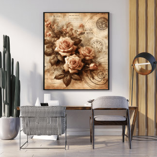 Monochrome Rose Elegant Black and White flore art Poster