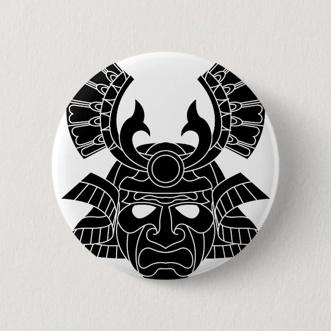 Monochrome samurai mask 2 inch round button (Front)