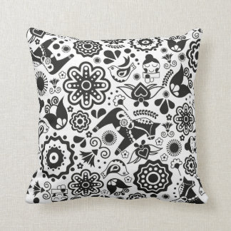 Monochrome Scandinavian folk art Throw Pillow