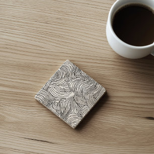 Monochrome Scandinavian Wave Pattern Stone Coaster