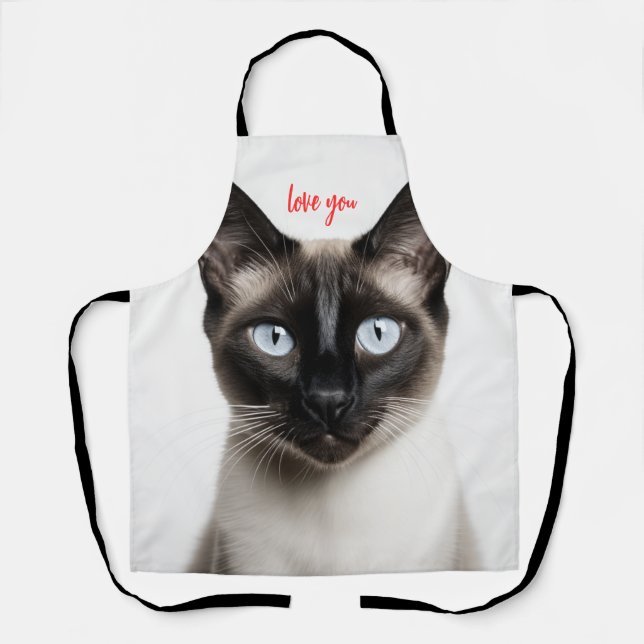 Monochrome Siamese Cat Love Apron (Front)