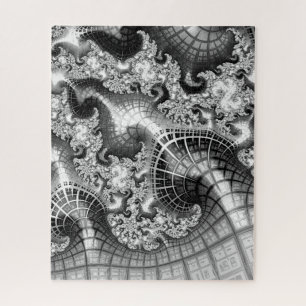 Monochrome Silver Towers Fractal Abstract Art Jigsaw Puzzle
