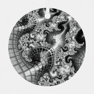 Monochrome Silver Towers Fractal Abstract Art Metal Ornament