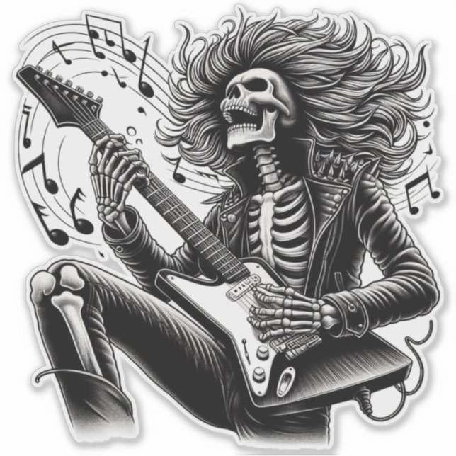 Monochrome Skeleton Guitarist with Detailed Leathe (Front)