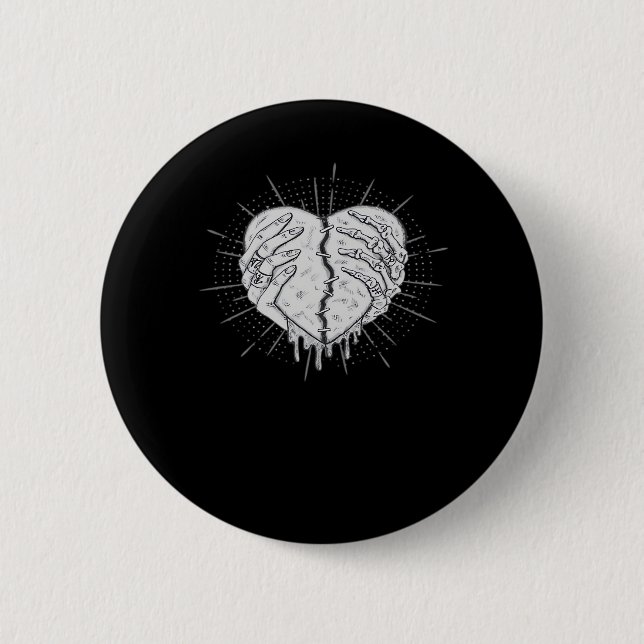 Monochrome Skeleton Hand With Heart Classic 2 Inch Round Button (Front)