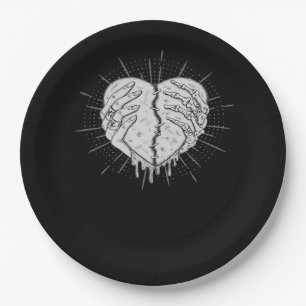 Monochrome Skeleton Hand With Heart Classic Paper Plate