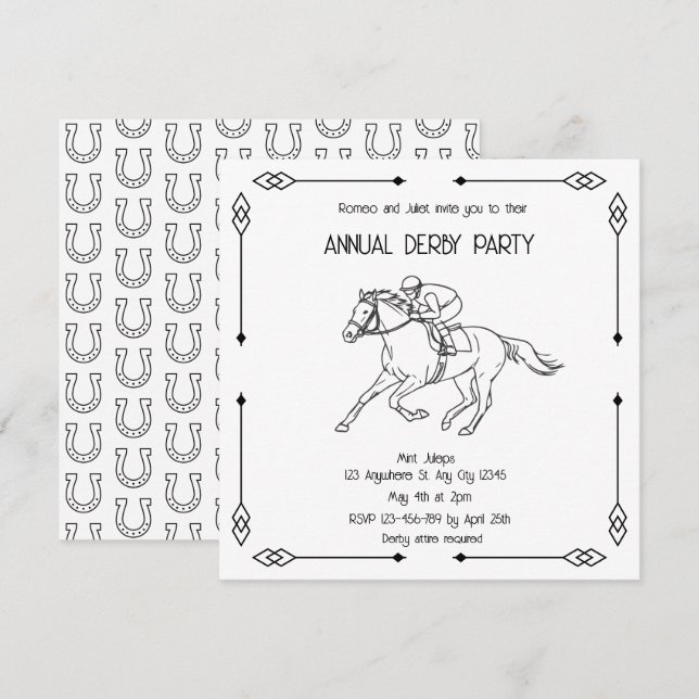 Monochrome Sketch Annual Derby Party Invitation (Devant / Derrière)