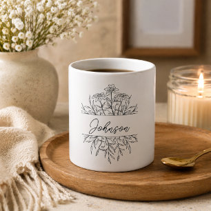 Monochrome Sketched Floral Monogram  Coffee Mug