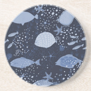 Monochrome sleeping fishes, dark pattern. coaster
