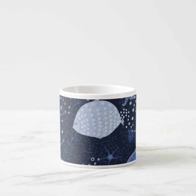 Monochrome sleeping fishes, dark pattern. espresso cup (Front)