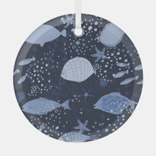 Monochrome sleeping fishes, dark pattern. glass ornament