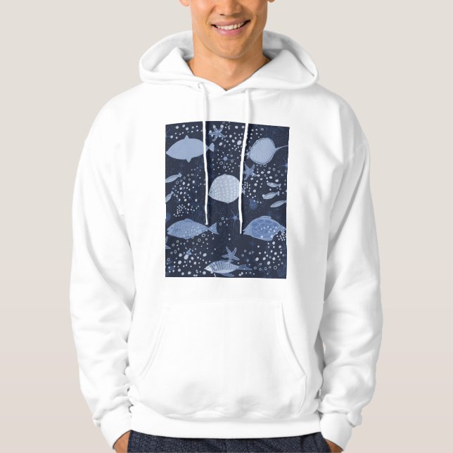 Monochrome sleeping fishes, dark pattern. hoodie (Front)