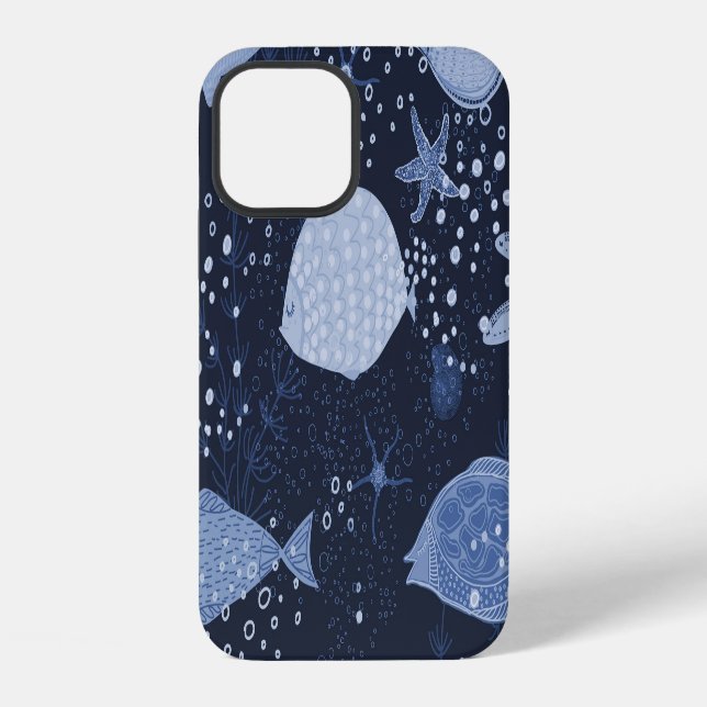 Monochrome sleeping fishes, dark pattern. iPhone case (Back)