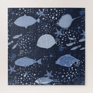 Monochrome sleeping fishes, dark pattern. jigsaw puzzle