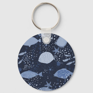 Monochrome sleeping fishes, dark pattern. keychain