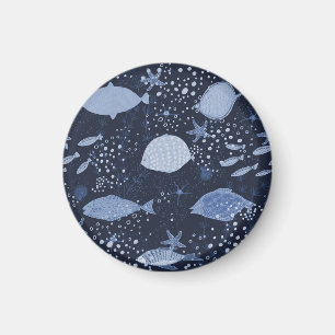 Monochrome sleeping fishes, dark pattern. magnet