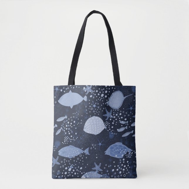 Monochrome sleeping fishes, dark pattern. tote bag (Front)
