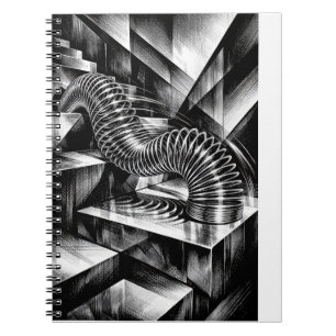 Monochrome Slinky Tumbling Down Chrome Steps Notebook