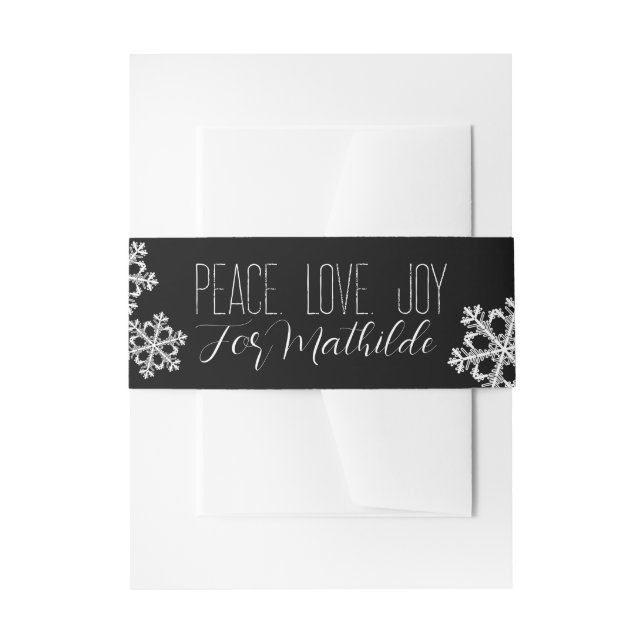Monochrome Snowflake Christmas Pattern with Script Invitation Belly Band (Front Example)