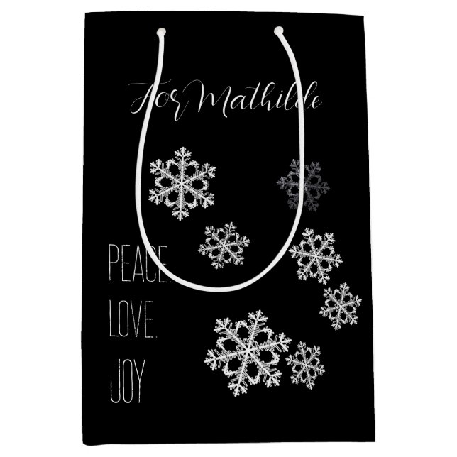Monochrome Snowflake Christmas Pattern with Script Medium Gift Bag (Front)