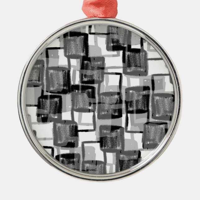 Monochrome Squares Metal Ornament (Front)