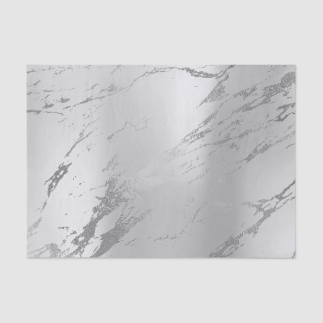 Monochrome Stone Silver Grey Metallic Marble Tissue Paper (Front)