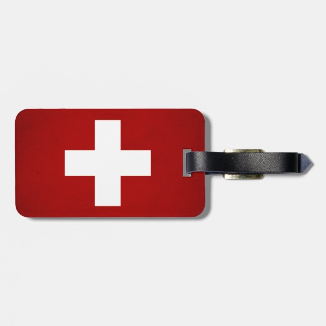 Monochrome Switzerland Flag Luggage Tag (Back Horizontal)