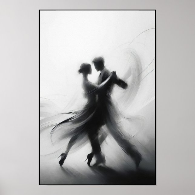 Monochrome Tango Embrace in Motion Poster (Front)