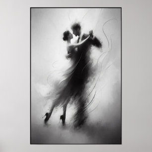 Monochrome Tango Embrace in Motion Poster