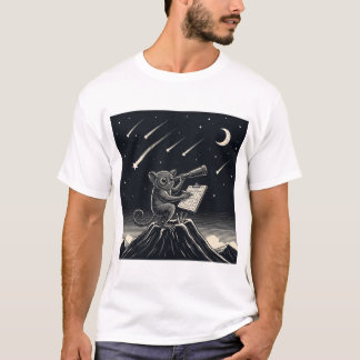 Monochrome Tarsier Astronomer - Night Sky  Ai-Art T-Shirt