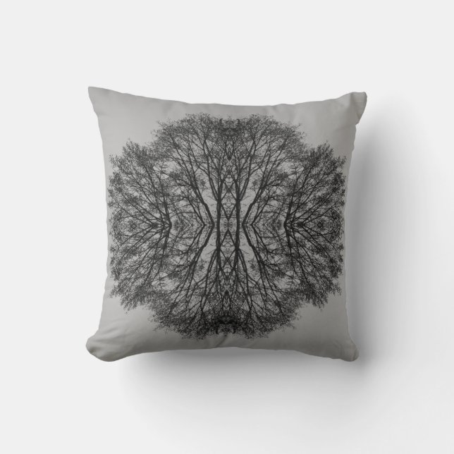Monochrome Tree Reflection Square Pillow (Front)