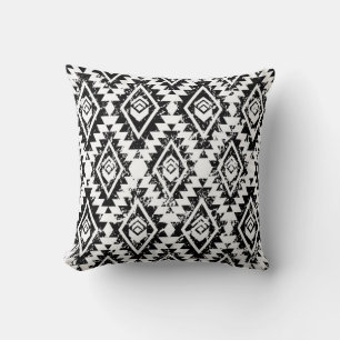 Monochrome tribal ethnic seamless pattern throw pillow