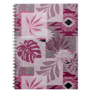 Monochrome tropical botanical patchwork notebook