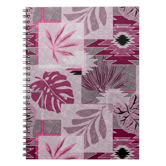 Monochrome tropical botanical patchwork notebook (Front)