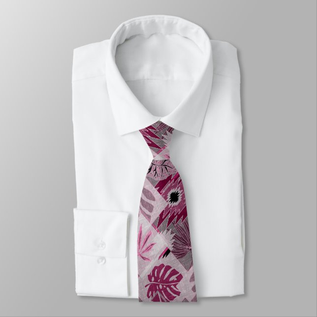 Monochrome tropical botanical patchwork tie (Tied)