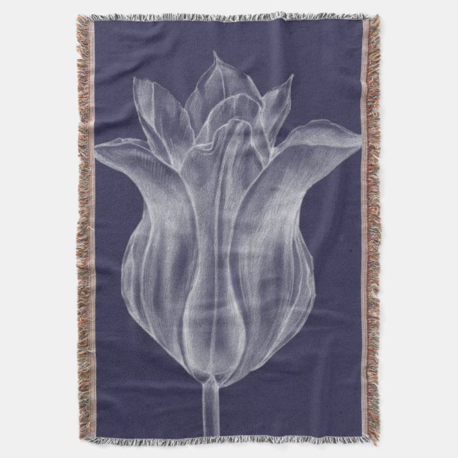 Monochrome Tulip III Throw Blanket (Front Vertical)