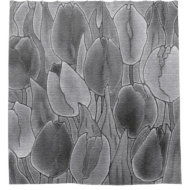 Monochrome Tulips Design Shower Curtain (Front)