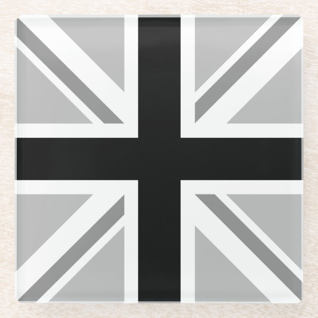 Monochrome Union Flag/Jack Design Glass Coaster (Front)