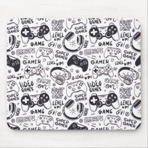 Monochrome Video Game Doodle Mouse Pad