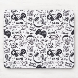 Monochrome Video Game Doodle Mouse Pad