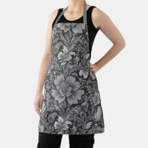Monochrome Vintage Floral Pattern  Apron