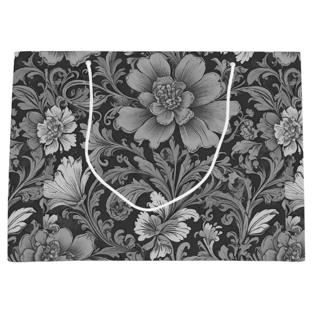 Monochrome Vintage Floral Pattern  Large Gift Bag (Front)