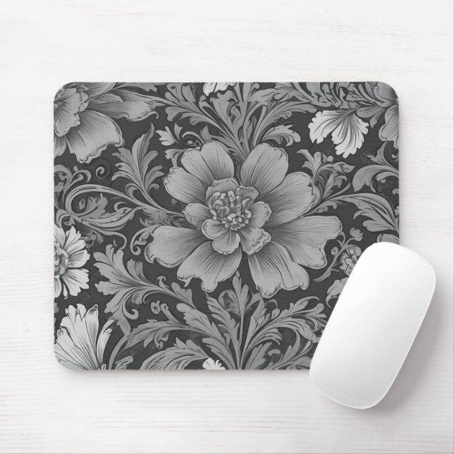 Monochrome Vintage Floral Pattern  Mouse Pad (With Mouse)