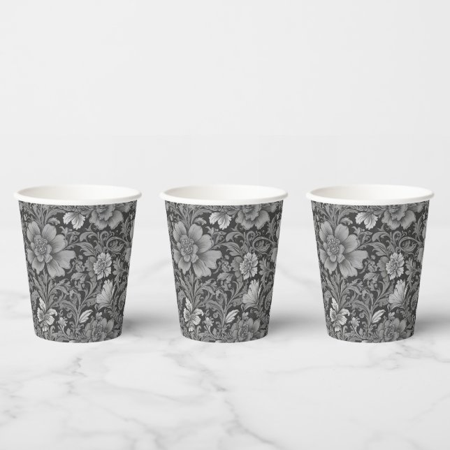 Monochrome Vintage Floral Pattern  Paper Cups (Multi)