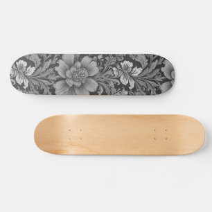 Monochrome Vintage Floral Pattern  Skateboard